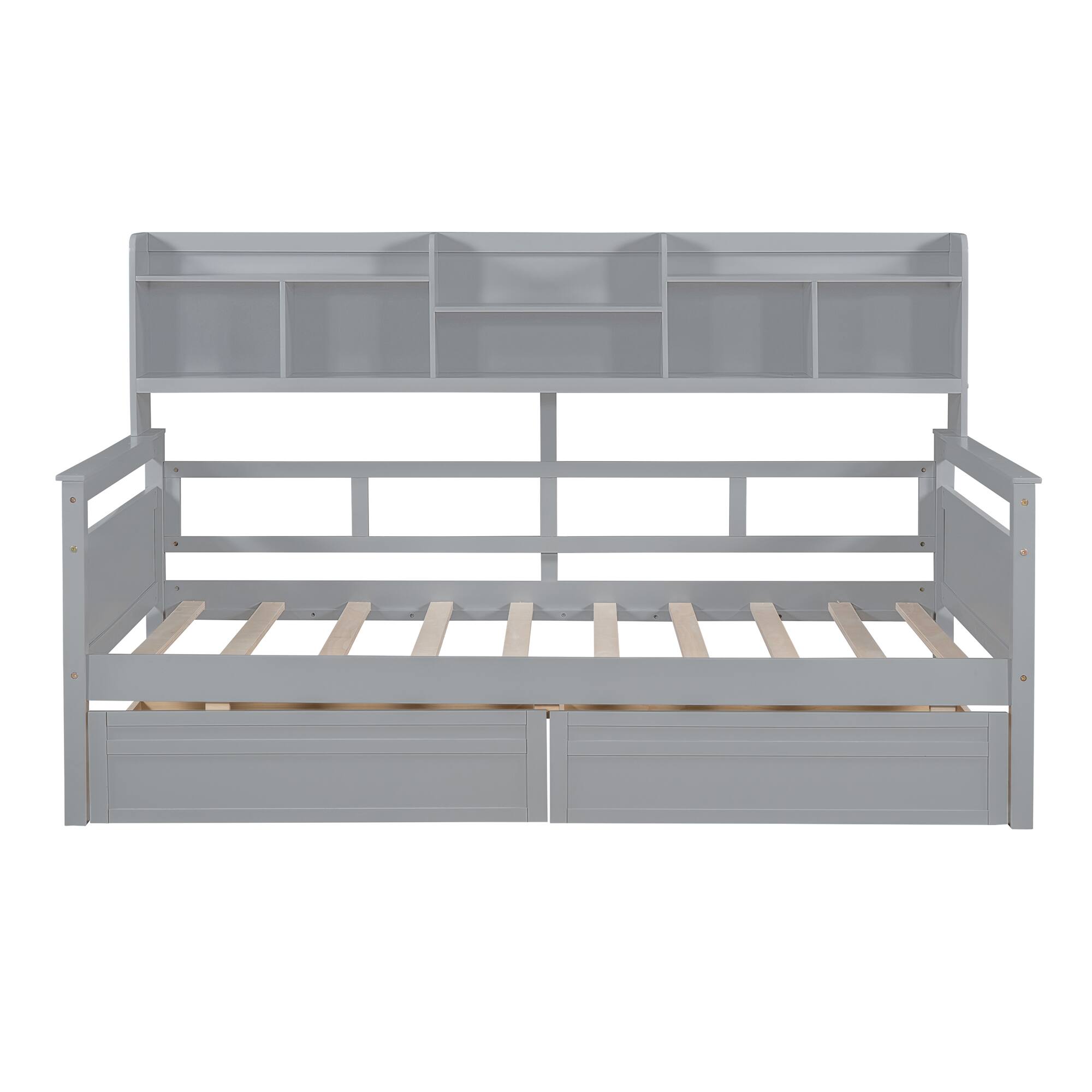 Alt View 1. Aukfa - Twin size Daybed, Wood Slat Support, with Bedside Shelves and Two Drawers - Gray.