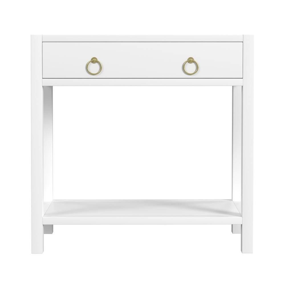 Alt View 1. Starlight Canyon Home - Wide White Nightstand with Drawer – 30 Inch Wood Nightstand for Bedroom - White.