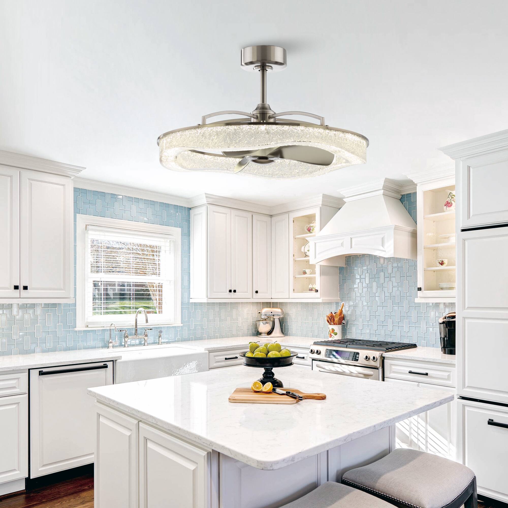 Angle. Perimost - 33" Modern Sand Nickel Cage LED Ceiling Fan Chandelier with Remote and DC Reversible Motor - Sand Nickel.