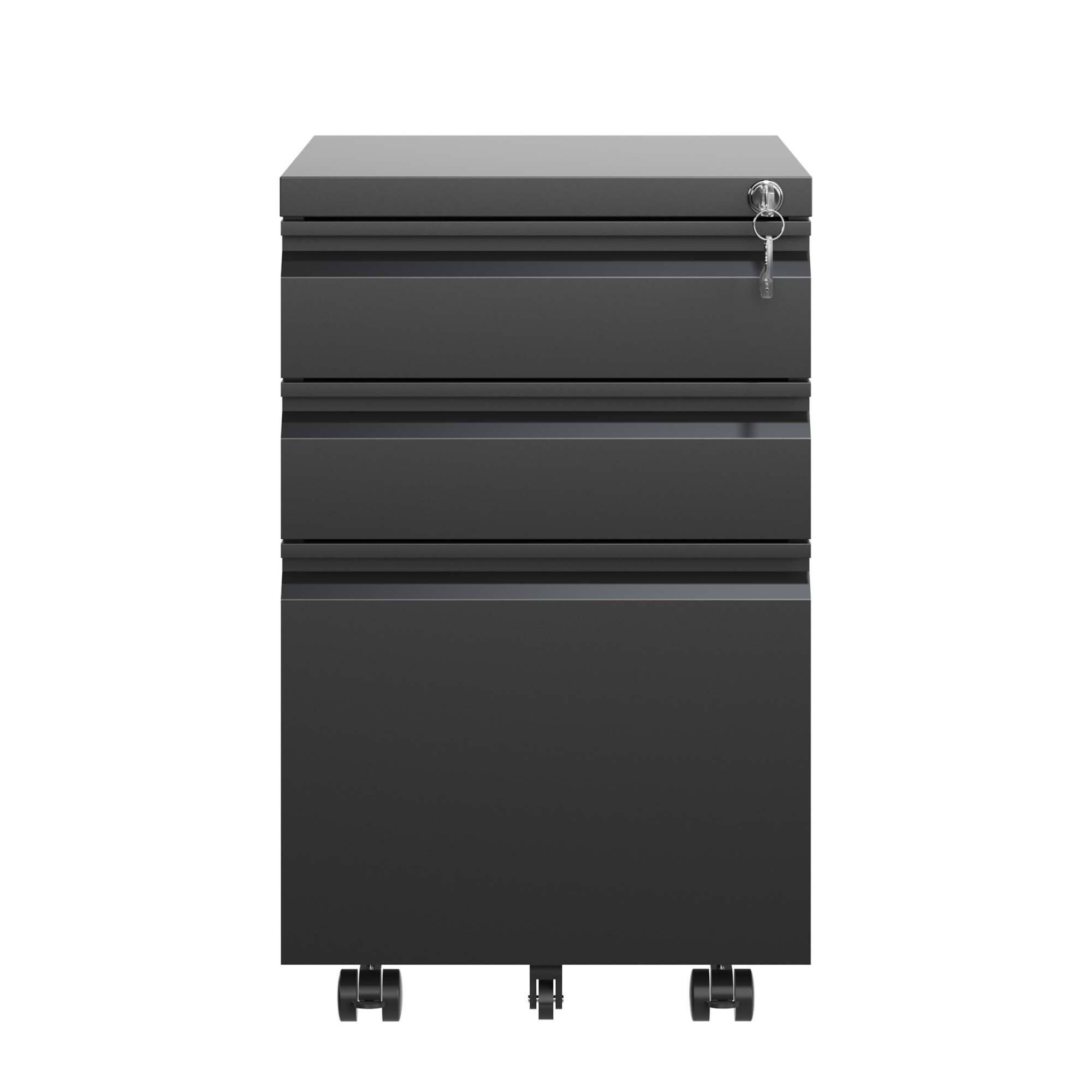 Alt View 4. GOODSILO - Fully Assembled Locking Mobile File Cabinet on Casters - 3 Drawers - Black.
