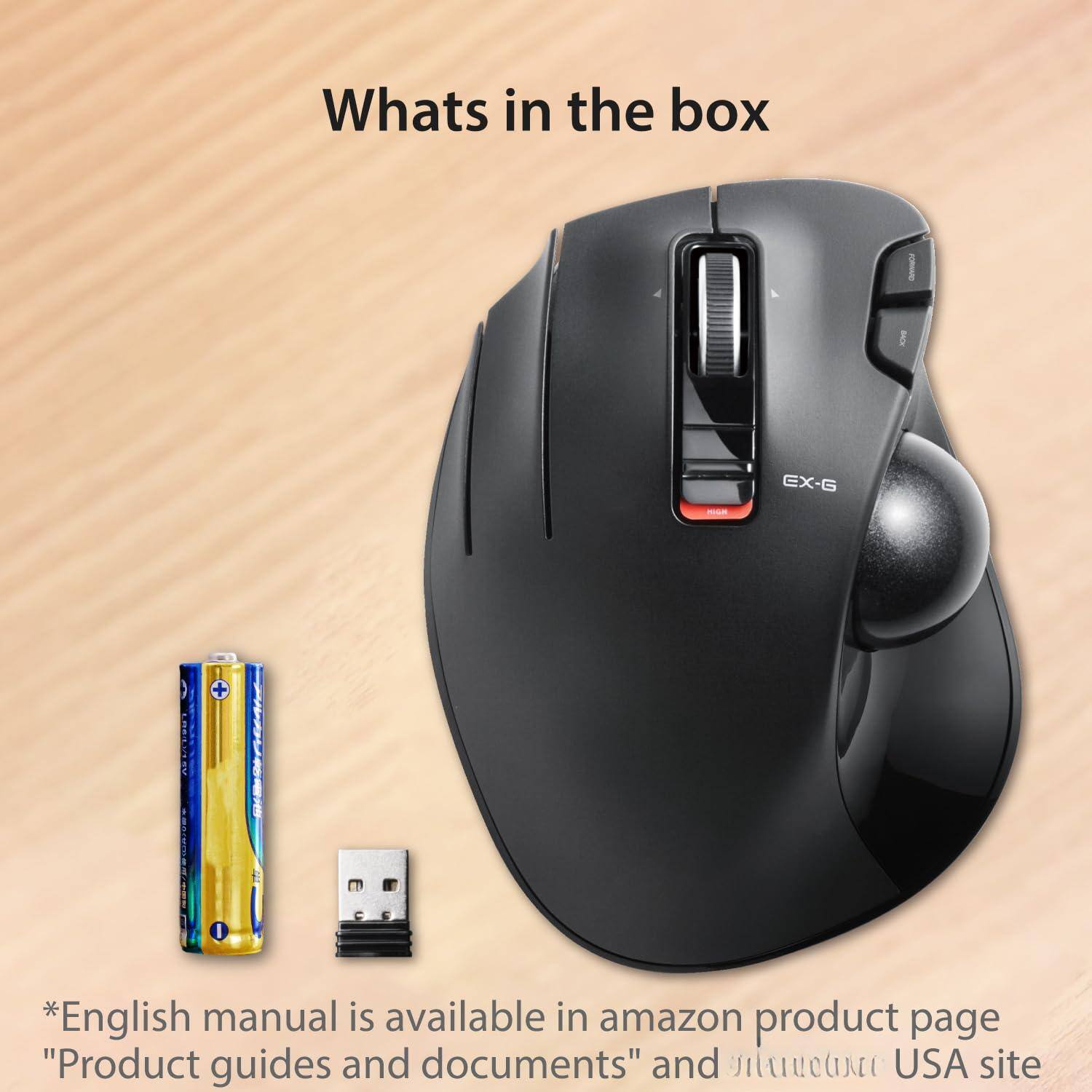 **What's in the box**

- EX-G Mouse
- Batteries
- USB Receiver

*English manual is available in Amazon product page "Product guides and documents" and JIUNOUSA site