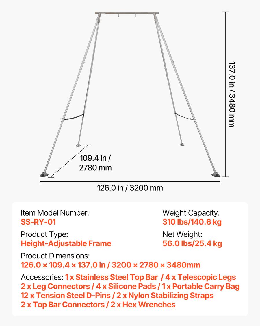 VEVOR Yoga Stand Frame, Max 310 lbs Load Swing Stand, Triangular ...