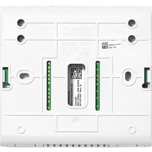 TO REMOVE WALLPLATE  
PRESS TOP BUTTON AND PULL HERE  

10 s  
5-733-54-5  
rheme.honeywell.com  
55422  
MN Rev. Valley, 101327-00  
Honeywell