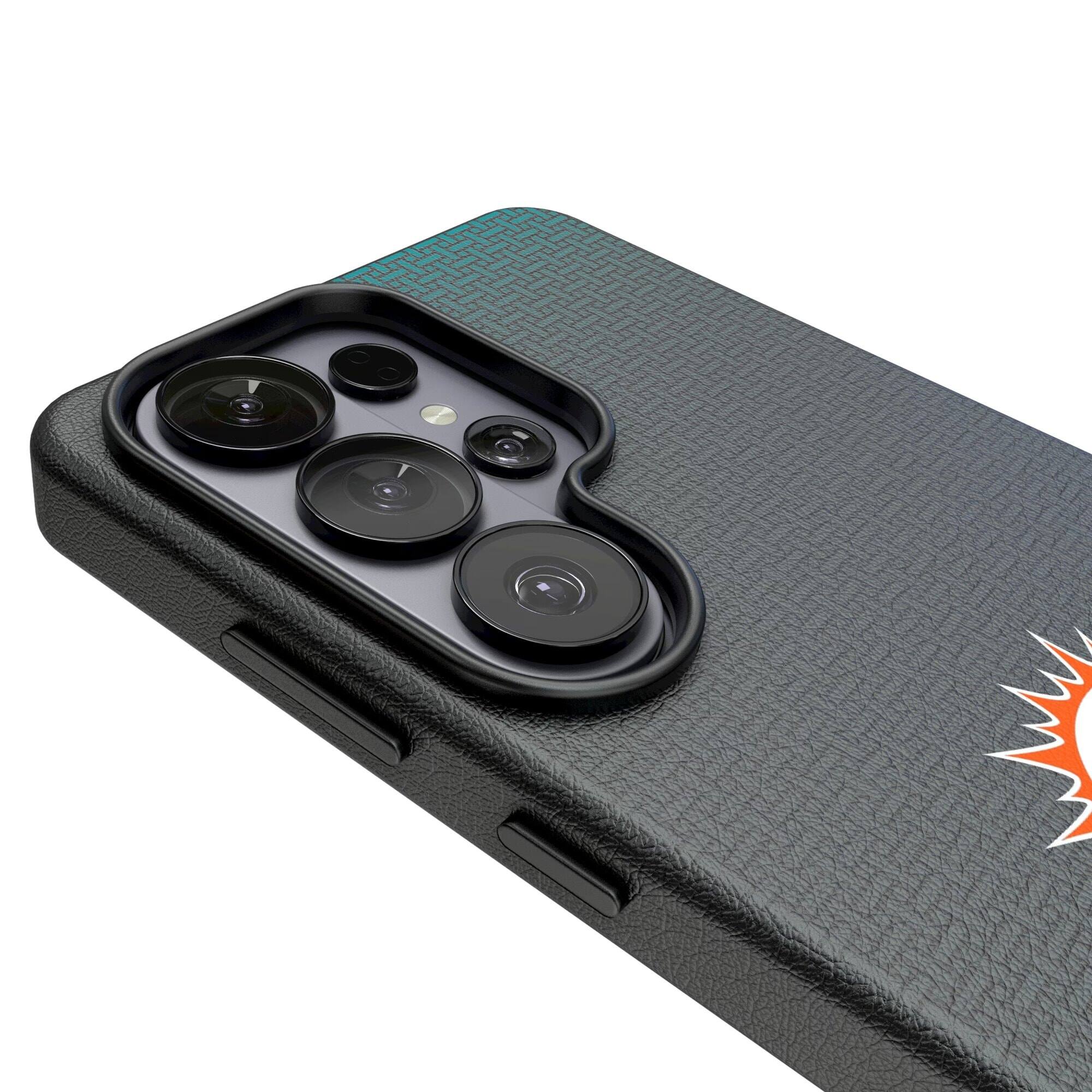 Alt View 2. Keyscaper - Miami Dolphins Linen Galaxy Magnetic Bump Case - S24 - Black.