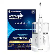WATER FLOSSER BRAND RECOMMENDED BY DENTAL PROFESSIONALS waterpik - flossing toothbrush ADA Accepted sonic-fusion 2.0 PRECISIONPULSE TECHNOLOGY REMOVES UP TO 99.9% BACTERIA Sonic-Fusion brush, water floss, or both at the same time 3 10 2 360 1/FLOSSING TOOTHBRUSH / 1 BRUSH HEADS / 1 BRUSH HEAD COVER / 1 TRAVEL CASE waterpik