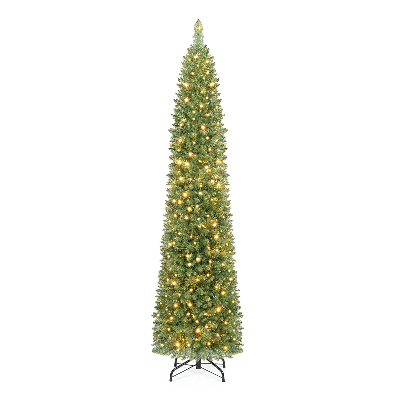 Alt View 1. Gymax - Gymax 6 FT Pre-Lit Artificial Christmas Tree, Realistic Slim Pencil Xmas Tree - Green.