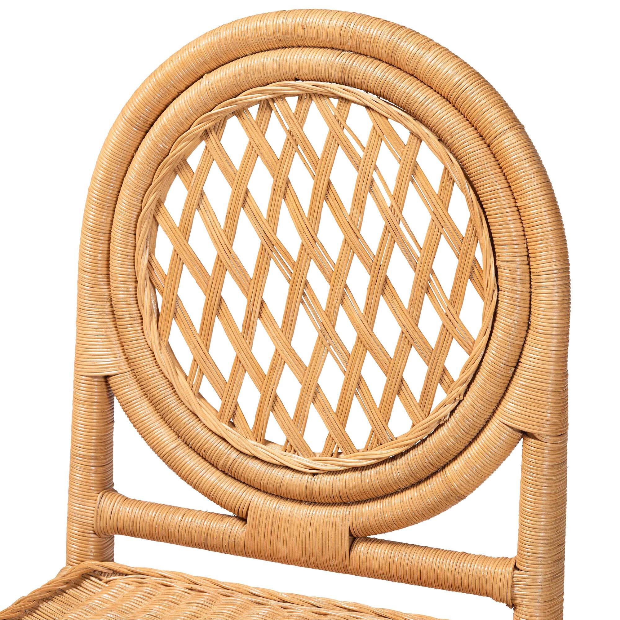 Back. bali & pari - Oxford Round Back Rattan Dining Chair Set of 2 - Handwoven Cane Accent Chairs with Open Lattice Design - Light Honey.