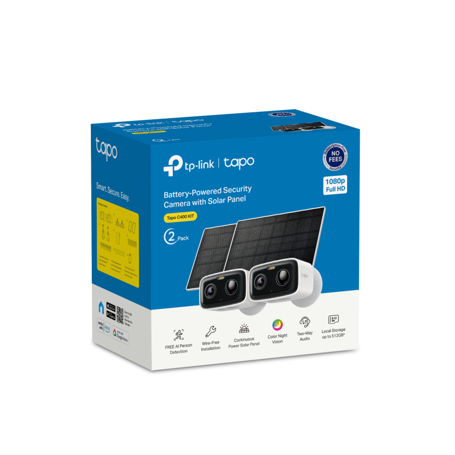 R -   | - Ce tapo tp-link tapo Smart Secure Security Easy Battery-Powered Panel Camera with Solar C400 KIT Tapo d 00 8 3 U 2 Pack  1 199ED D 1po ti - a NO FEES  1080p Full HD  - - - - - - F Continuous Person Wire-Free Solar Panel FREE A Installation Power Detection Color Night Vision Two-Way Audio  Local Storage 10 - 812G