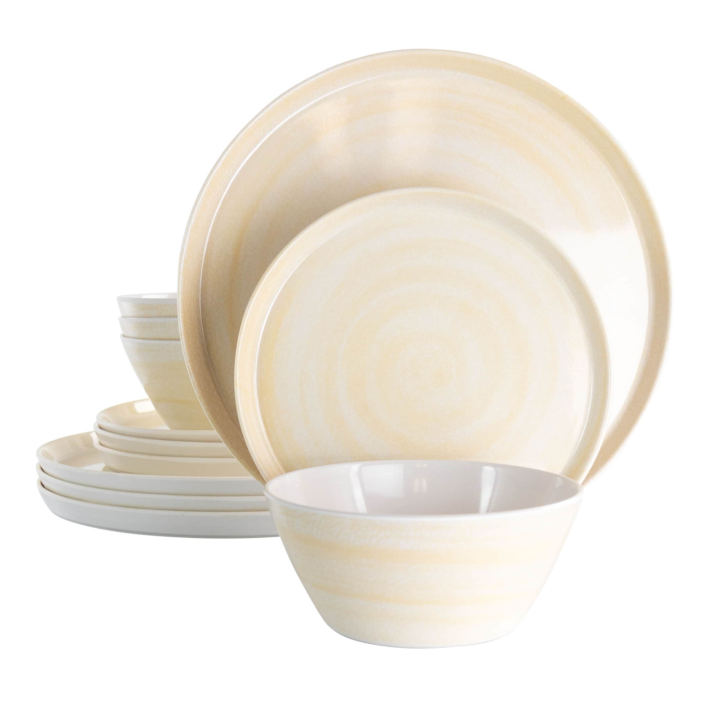Elama - Crafted Clay 12 Piece Lightweight Melamine Dinnerware Set - Cream