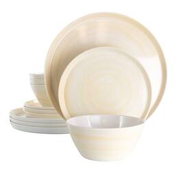 Elama - Crafted Clay 12 Piece Lightweight Melamine Dinnerware Set - Cream