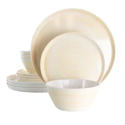 Front. Elama - Elama Crafted Clay 12 Piece Lightweight Melamine Dinnerware Set in Cream - Cream.