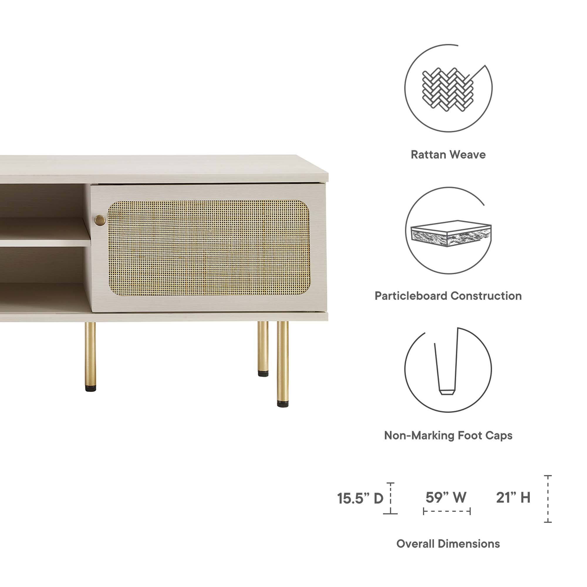 Rattan Weave  
Particleboard Construction  
Non-Marking Foot Caps  

15.5" D  
59" W  
21" H  

Overall Dimensions