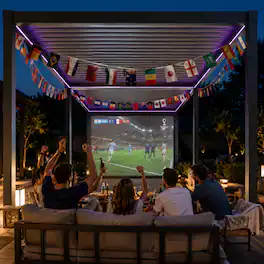Mondawe - 10x20FT Electric Louver Pergola with LED Lights, Rain Sensor, and Motorized Projector Screen– Buy Now & Get a Free Flag - Gray