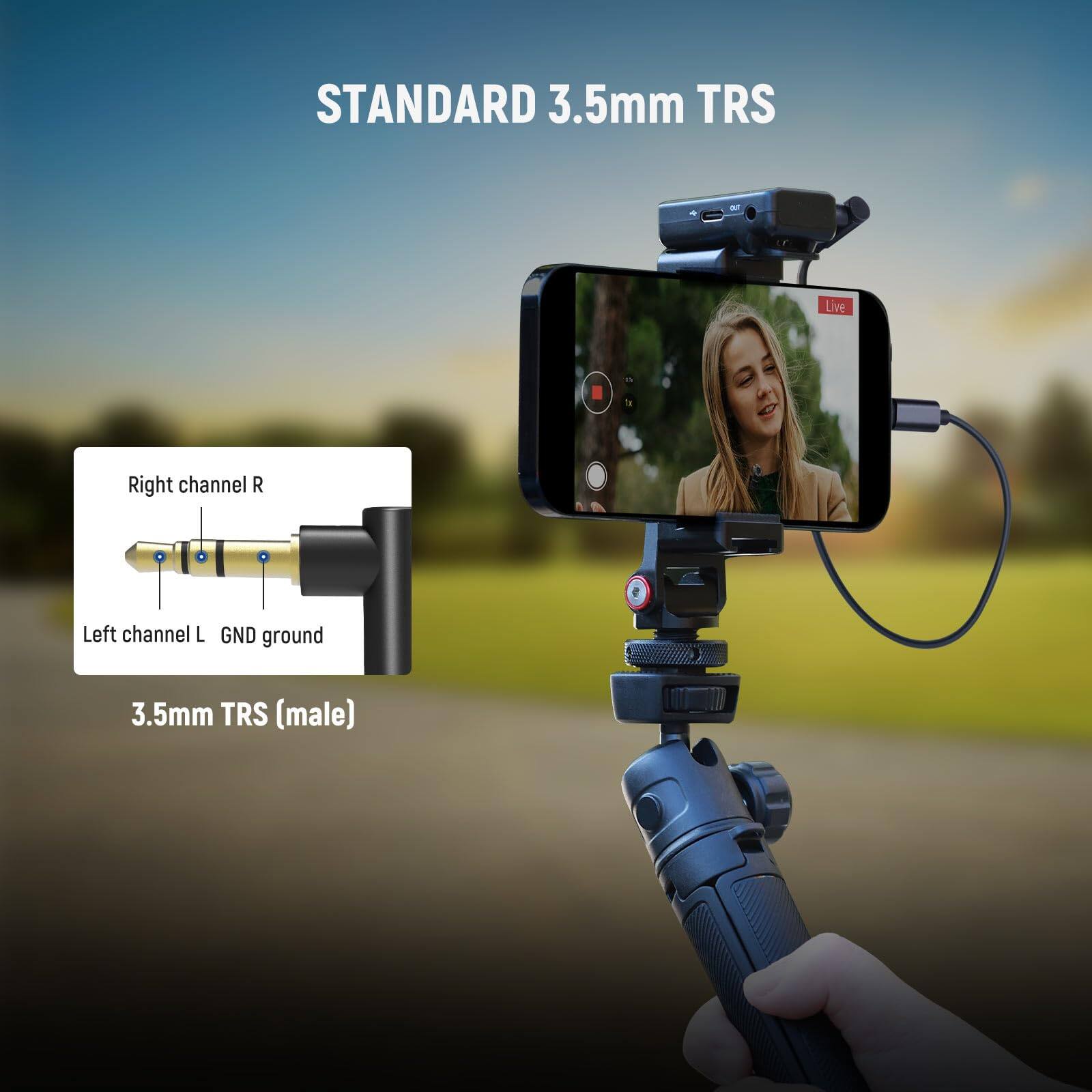STANDARD 3.5mm TRS

Right channel R  
Left channel L  
GND ground

3.5mm TRS (male)