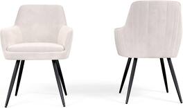 TinyHomie - Beige Mid Century Upholstered Accent Chair Channel Tufted Back Set of 2 - White