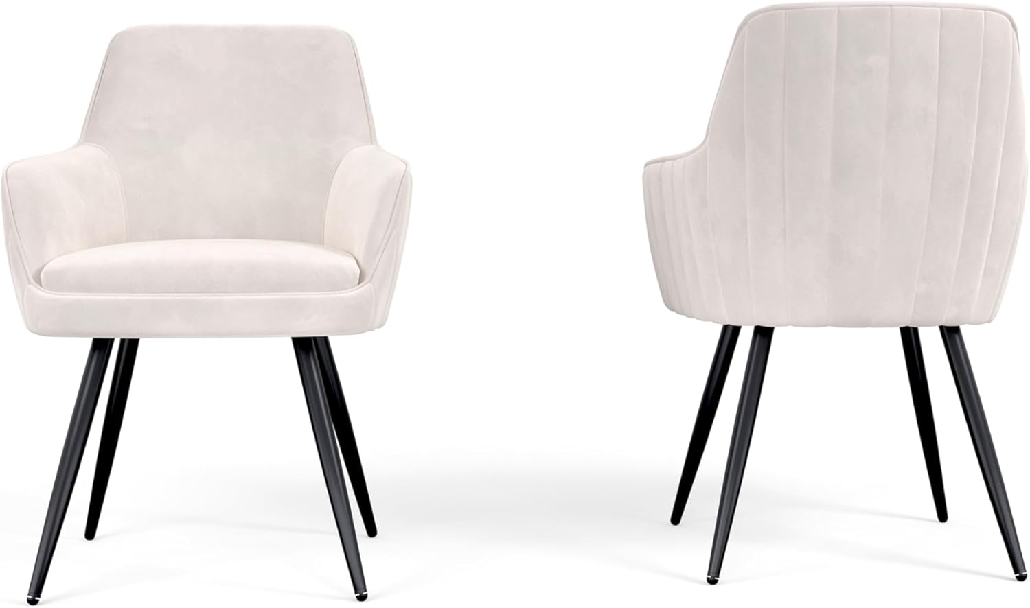 Front. TinyHomie - Beige Mid Century Upholstered Accent Chair Channel Tufted Back Set of 2 - white.