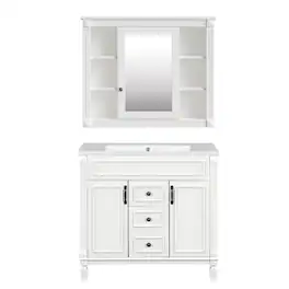 Boyel Living - 36 Inch Modern Bathroom Vanity with Sink and Mirror Cabinet - White