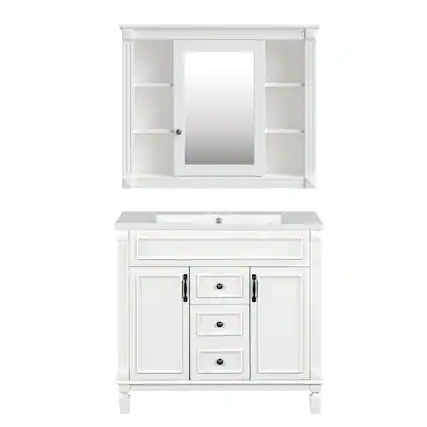 Front. Boyel Living - 36 Inch Modern Bathroom Vanity with Sink and Mirror Cabinet White - White.