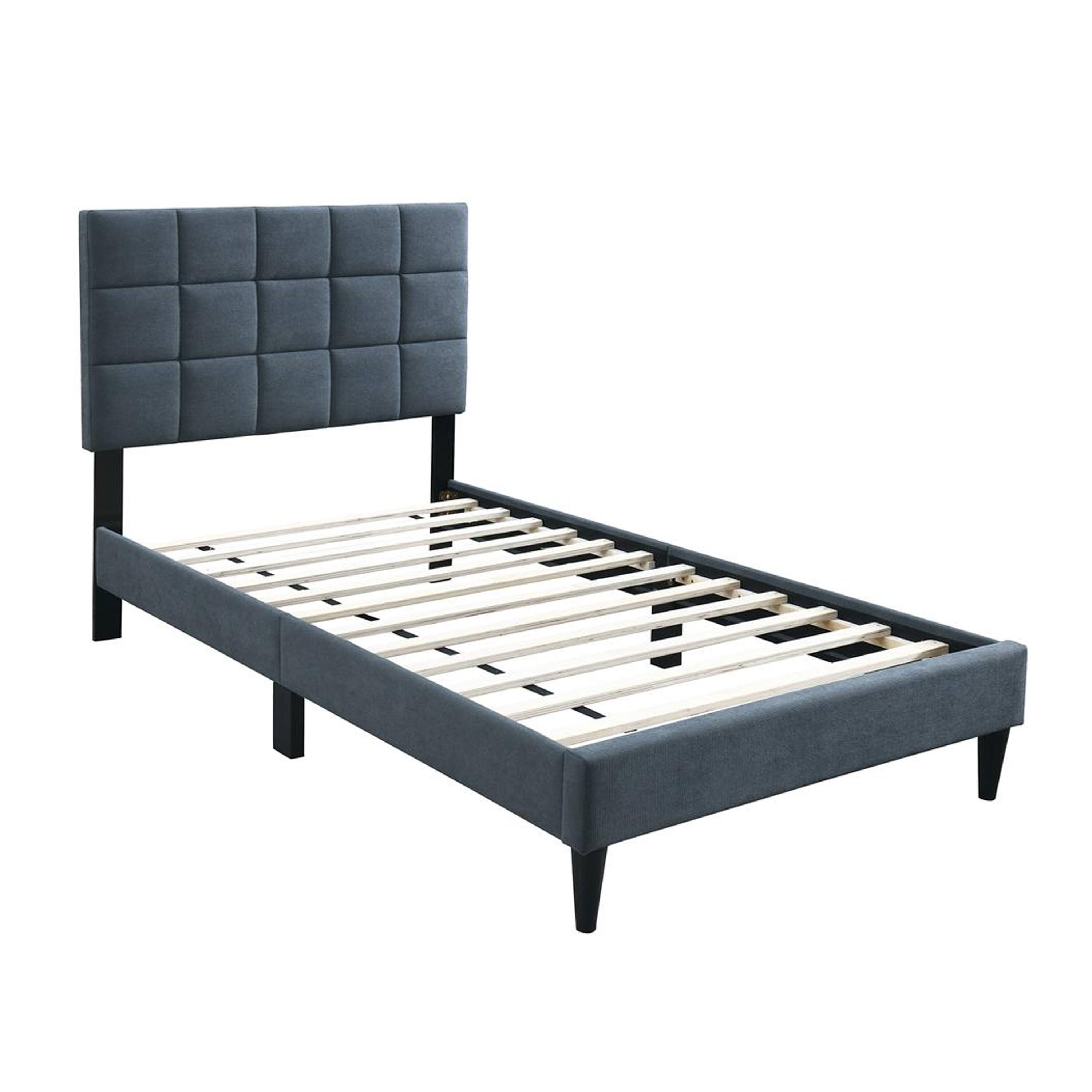 Manhattan Lane - Lilian Full Bed, Soft Biscuit Tufted Charcoal Gray Linen Upholstery - Charcoal Gray, Black