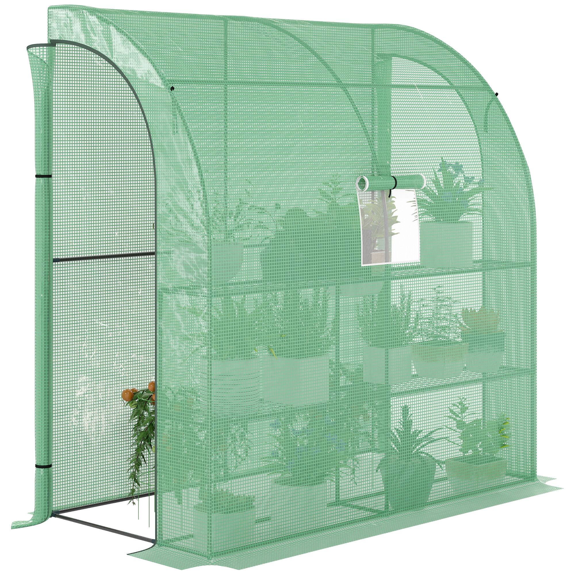 Outsunny - 7' x 3' x 7' Lean to Greenhouse, Walk-In Green House, Plant Nursery with 2 Roll-up Doors and Windows price history on PriceWatchPro
