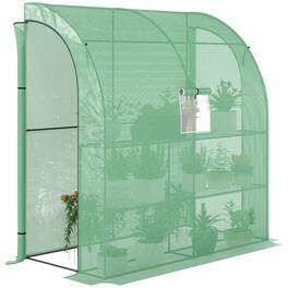 Outsunny - 7' x 3' x 7' Lean to Greenhouse, Walk-In Green House, Plant Nursery with 2 Roll-up Doors and Windows