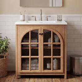 Loheer - 2.58 ft Rustic Bathroom Vanity with Ceramic Sink, Soft Close Doors - Antique Natural