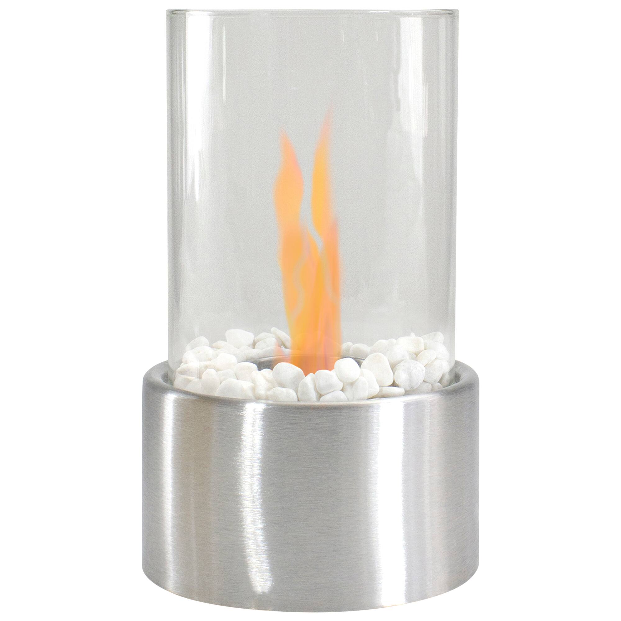 Front. Northlight - Bio Ethanol Round Portable Fireplace with Base - 10.5" - Silver - Silver.