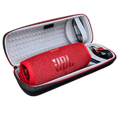 Front. JBL - JBL Charge 5 Portable Waterproof Bluetooth Speaker with Winguard Travel Case (Red) - Red.