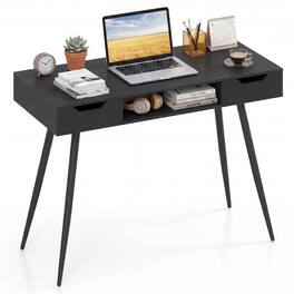 Costway - Computer Desk with Drawers, Open Storage Compartment for Small Spaces, Office - Black