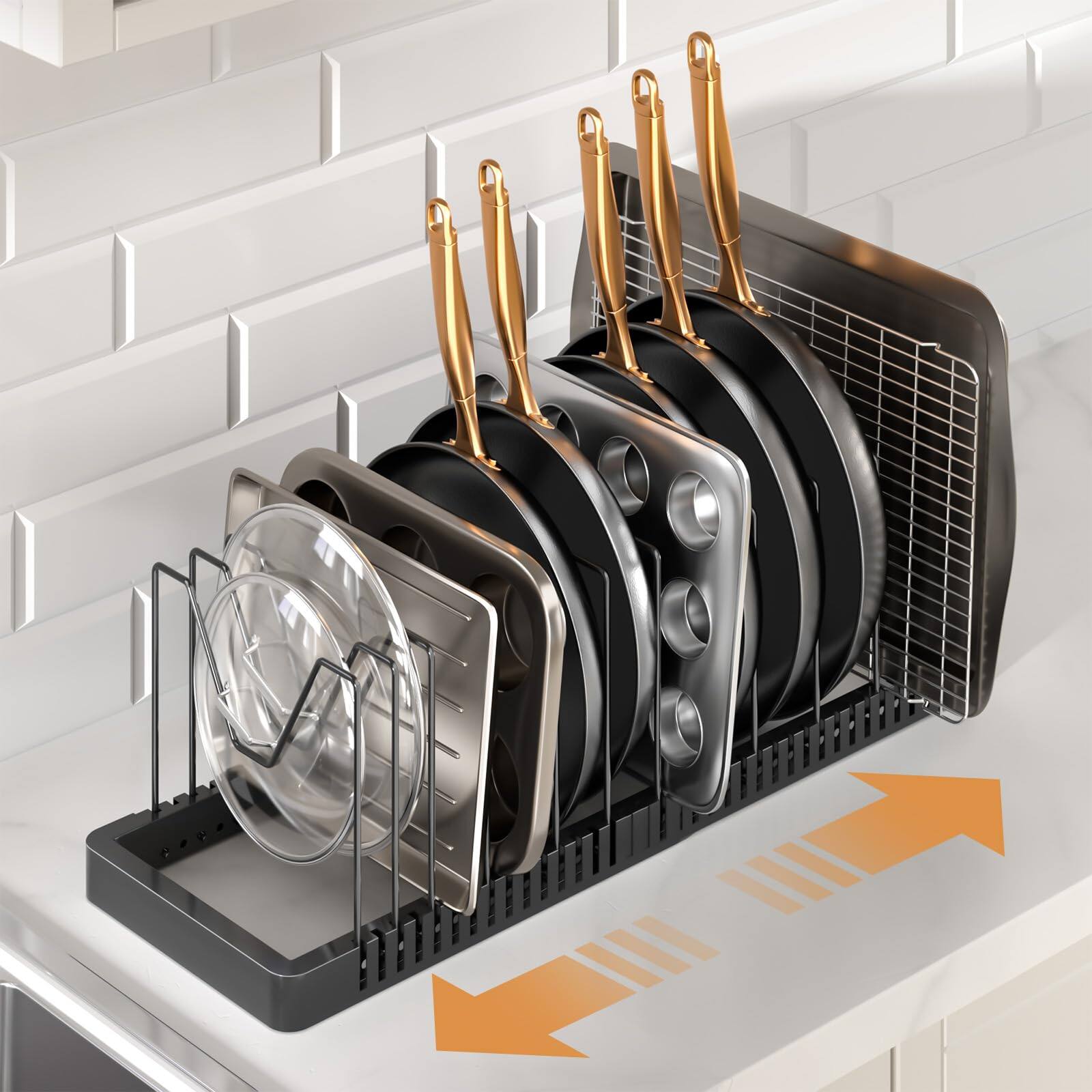 Alt View 5. Cedar Assembly - Pots and Pans Organizer under Cabinet, Expandable Pot Lid Organizer Holder with 12 Adjustable Compartment, ... - 12 Dividers.