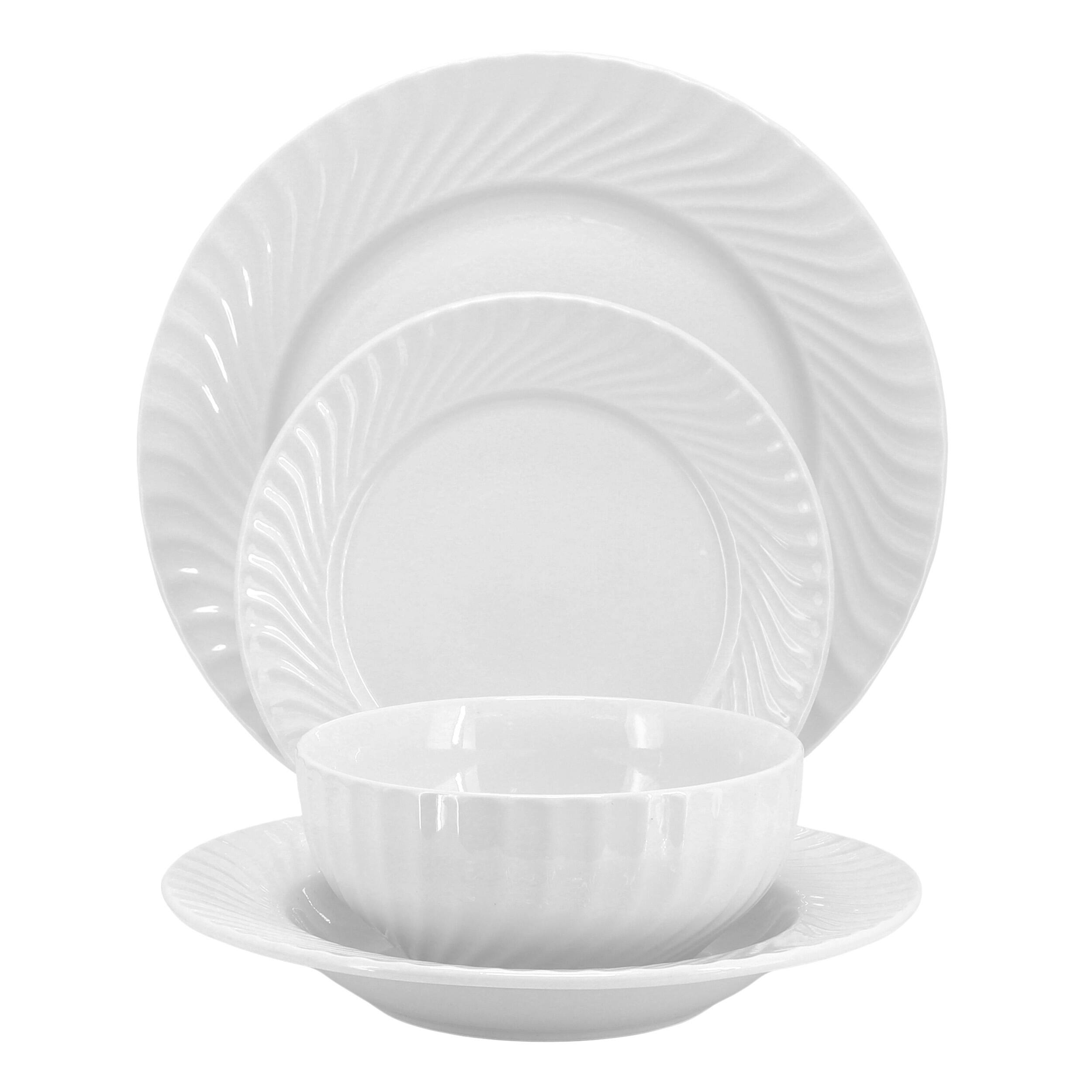 Alt View 1. Elama - Elama Julia 16 Piece Scalloped Double Bowl Porcelain Dinnerware Set in White - White.