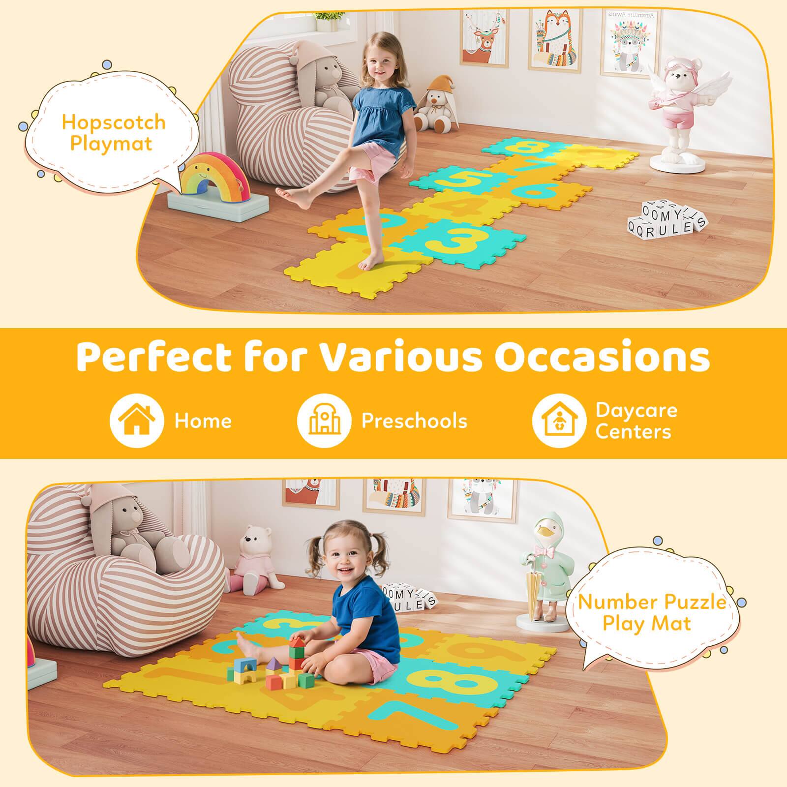 Hopscotch Playmat  
OOMYEG QRULE  
Perfect for Various Occasions  
Home Preschools Daycare Centers  
Number Puzzle Play Mat
