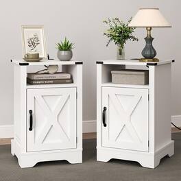 RoyalCraft - Farmhouse Bedroom Nightstand with Charging Station, Set of 2 - White