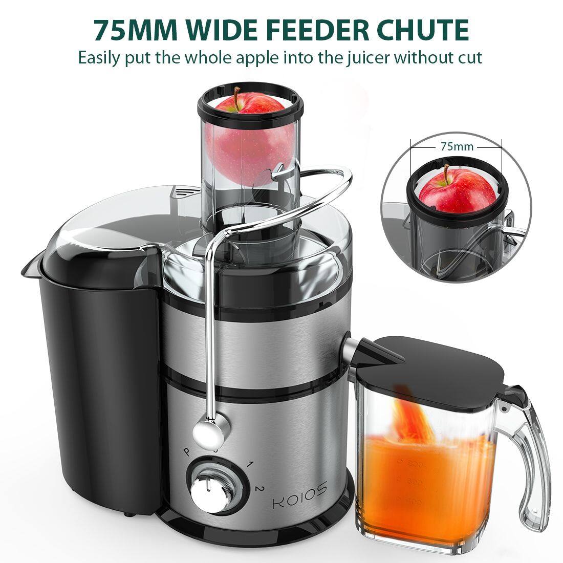 75MM WIDE FEEDER CHUTE  
Easily put the whole apple into the juicer without cut  

75mm