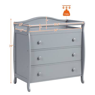 Baby Changing Table Infant Diaper with 3 Drawers and Safety Belt-Gray Baby Changing Table Infant Diaper with 3 Drawers and Safety Belt-Gray
