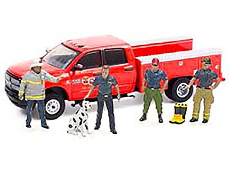 Alt View 1. American Diorama - "Firefighter II" 6 piece Diecast Set (4 Figurines, 1 Dog and 1 Accessory) for 1/64 Scale Models by American Diorama.