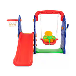 SlickBlue - 3-in-1 Junior Kids Climber with Slide, Swing Seat, and Basketball Hoop - HDPE