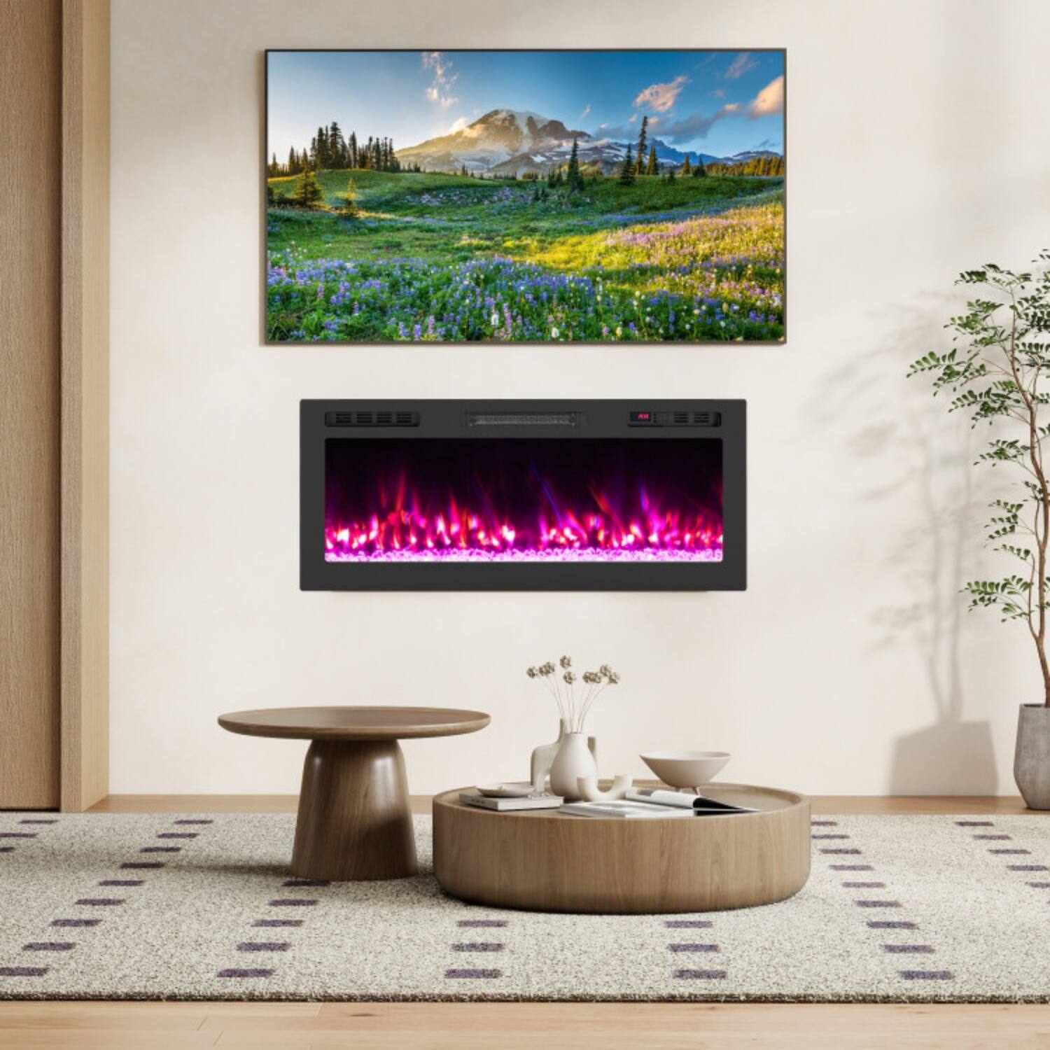 Alt View 5. LUCKY ONE - 42 Inch Smart WiFi Wall Mounted/Recessed Electric Fireplace with 12 Colors - Black.