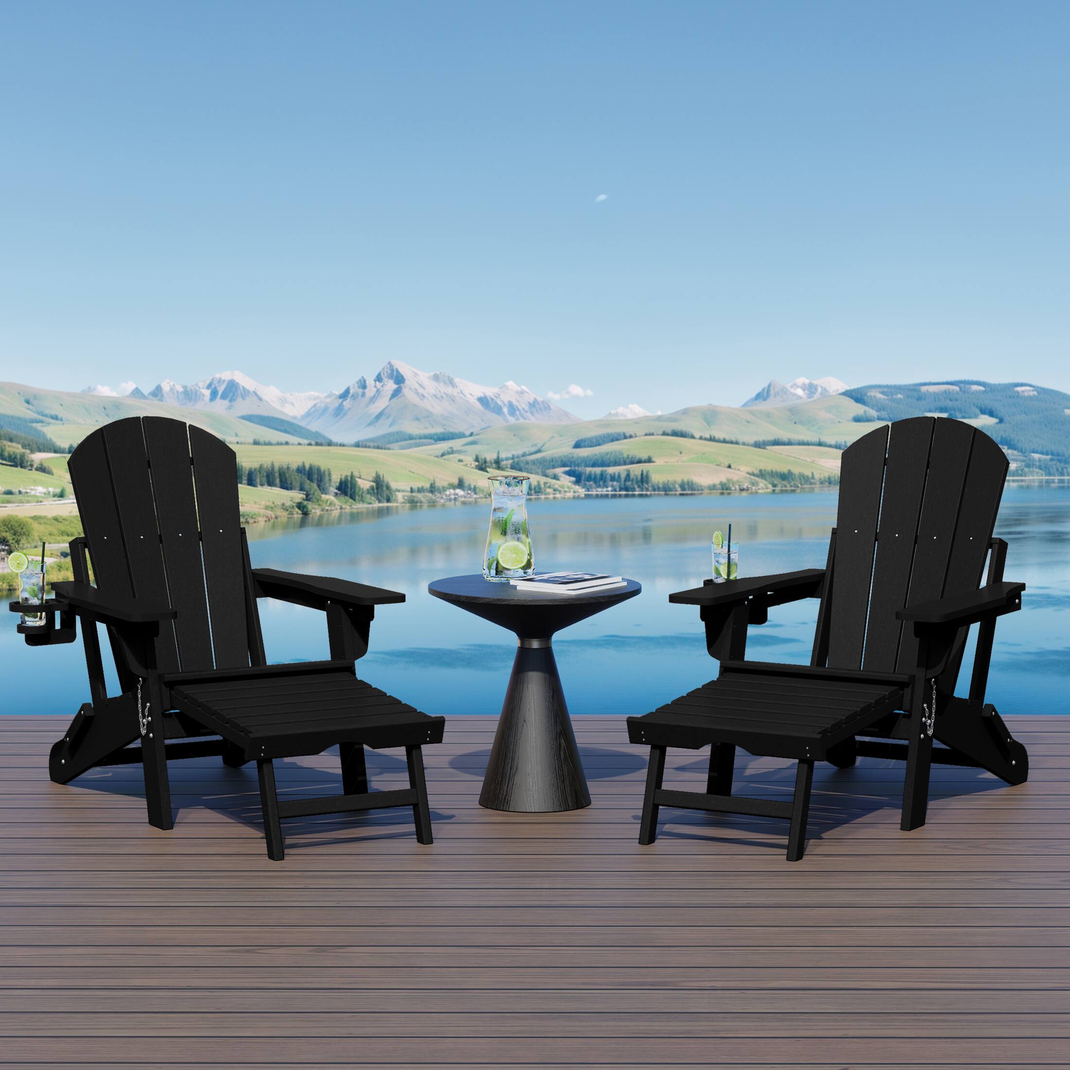 Angle. WestinTrends - WestinTrends Malibu Folding Adjustable Adirondack Chair with Retractable Ottoman and Cup Holder (Set of 2) - Black.