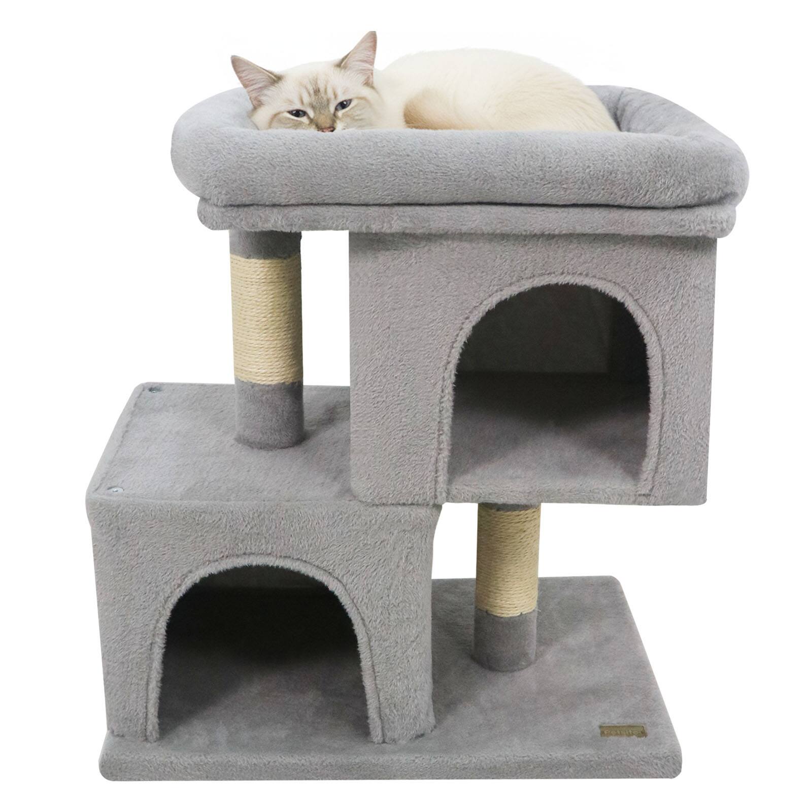 Alt View 9. Gymax - Gymax 25.5'' Cat Tree w/2 Large Condo Padded Top Perch Sisal Scratching Posts for Cats Light Gray.