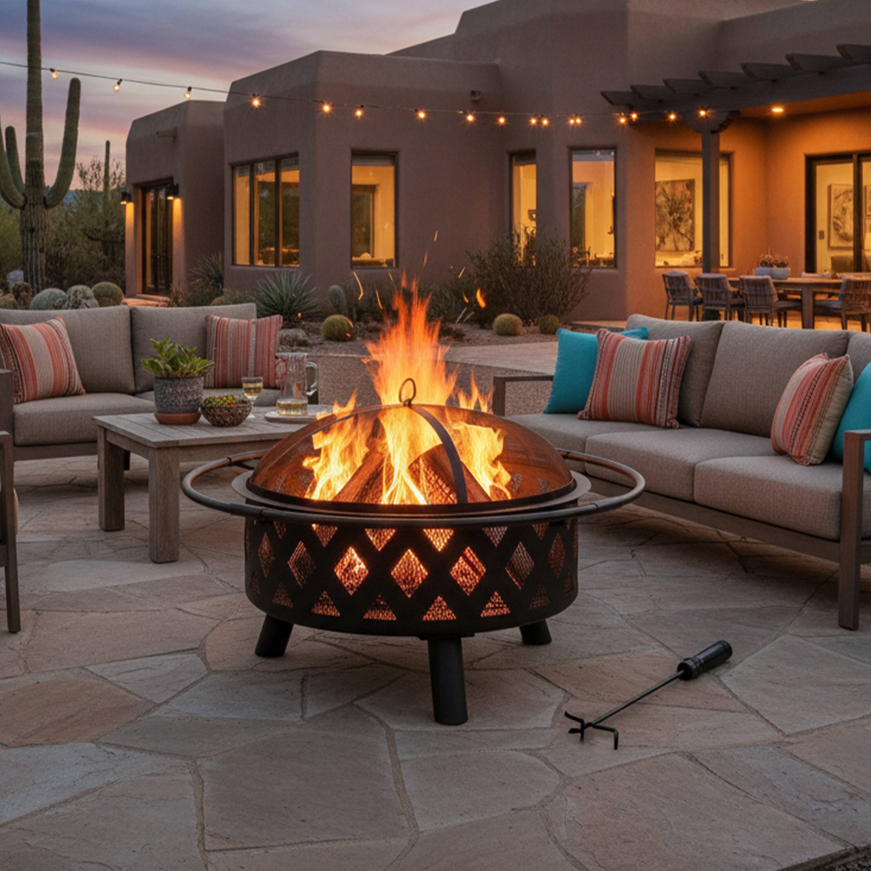 Alt View 1. Sunnydaze - 30 in Steel Crossweave Fire Pit with Spark Screen - Black.