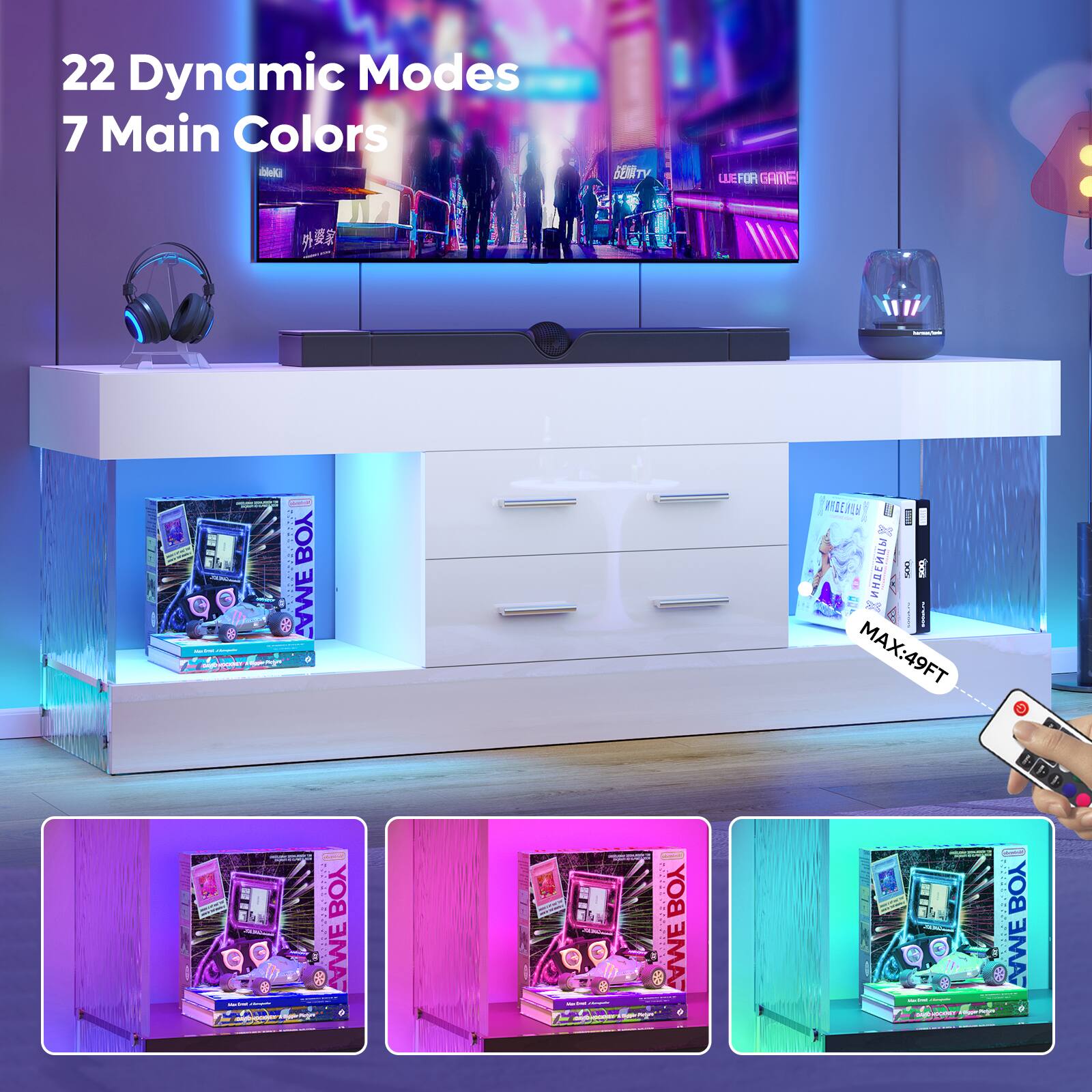 22 Dynamic Modes  
7 Main Colors  

MAX: 49FT  

GAME FOR GAME  

AWNE BOX