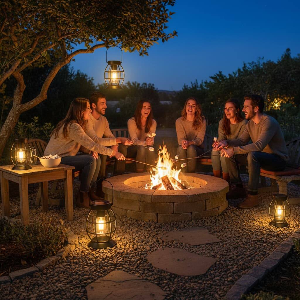 Alt View 3. FINEAK - 10.5" 2 Pack Solar Hanging Metal Lanterns - Waterproof LED Outdoor Christmas Decor - Black.