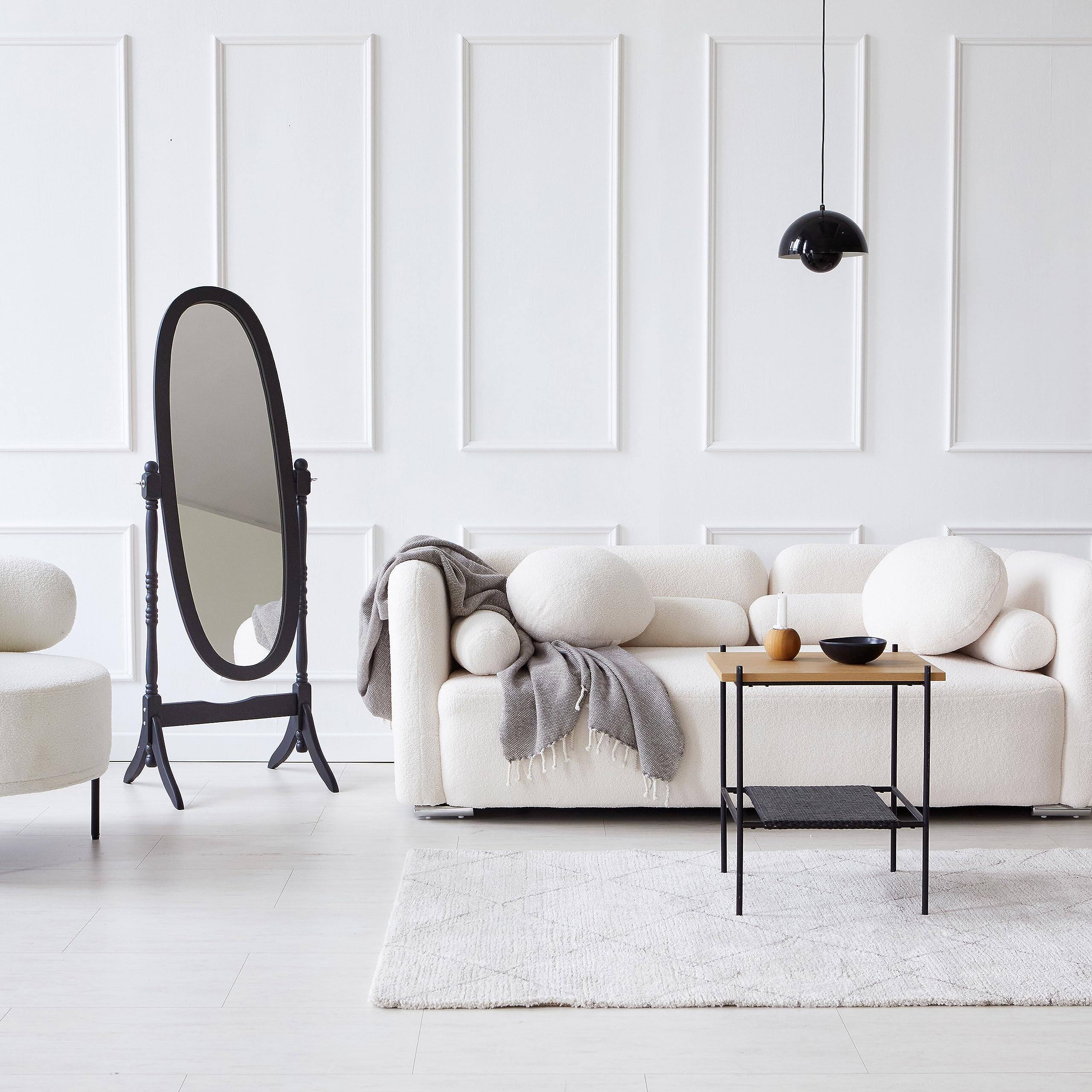 Alt View 2. Hanke - Ashely Wooden Antique Floor Free Standing Mirror traditional Style Oval Dressing Cheval Mirror Bedroom - Black.