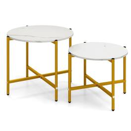 Resenkos - Set of 2 Round Coffee Tables with Sturdy Metal Base Frame - White