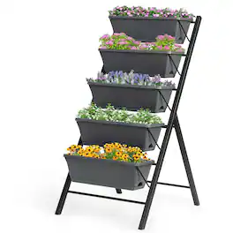Costway - 4 ft Vertical Raised Garden Bed 5-Tier Planter Box for Patio Balcony Flower Herb - Gray