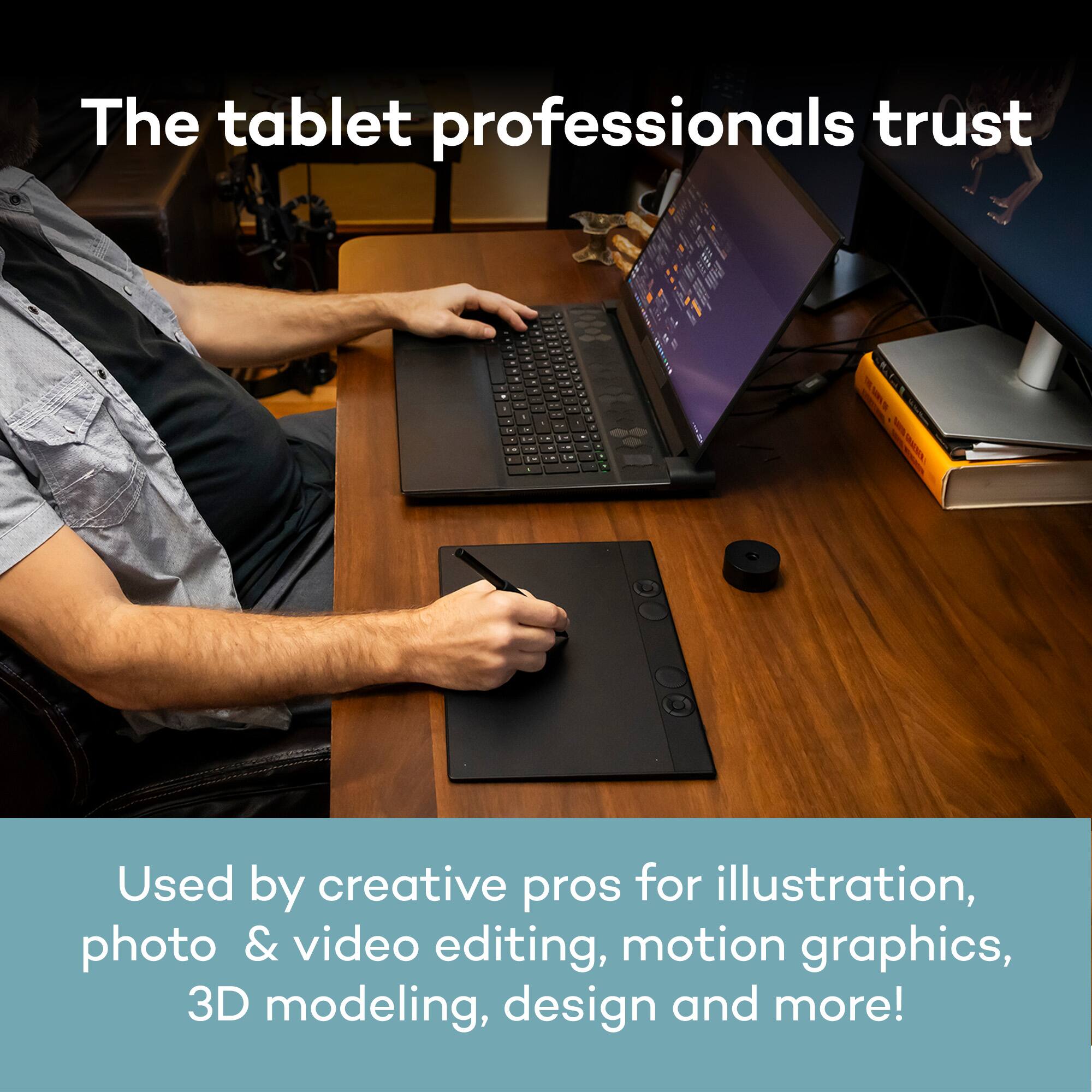 The tablet professionals trust

Used by creative pros for illustration, photo & video editing, motion graphics, 3D modeling, design and more!