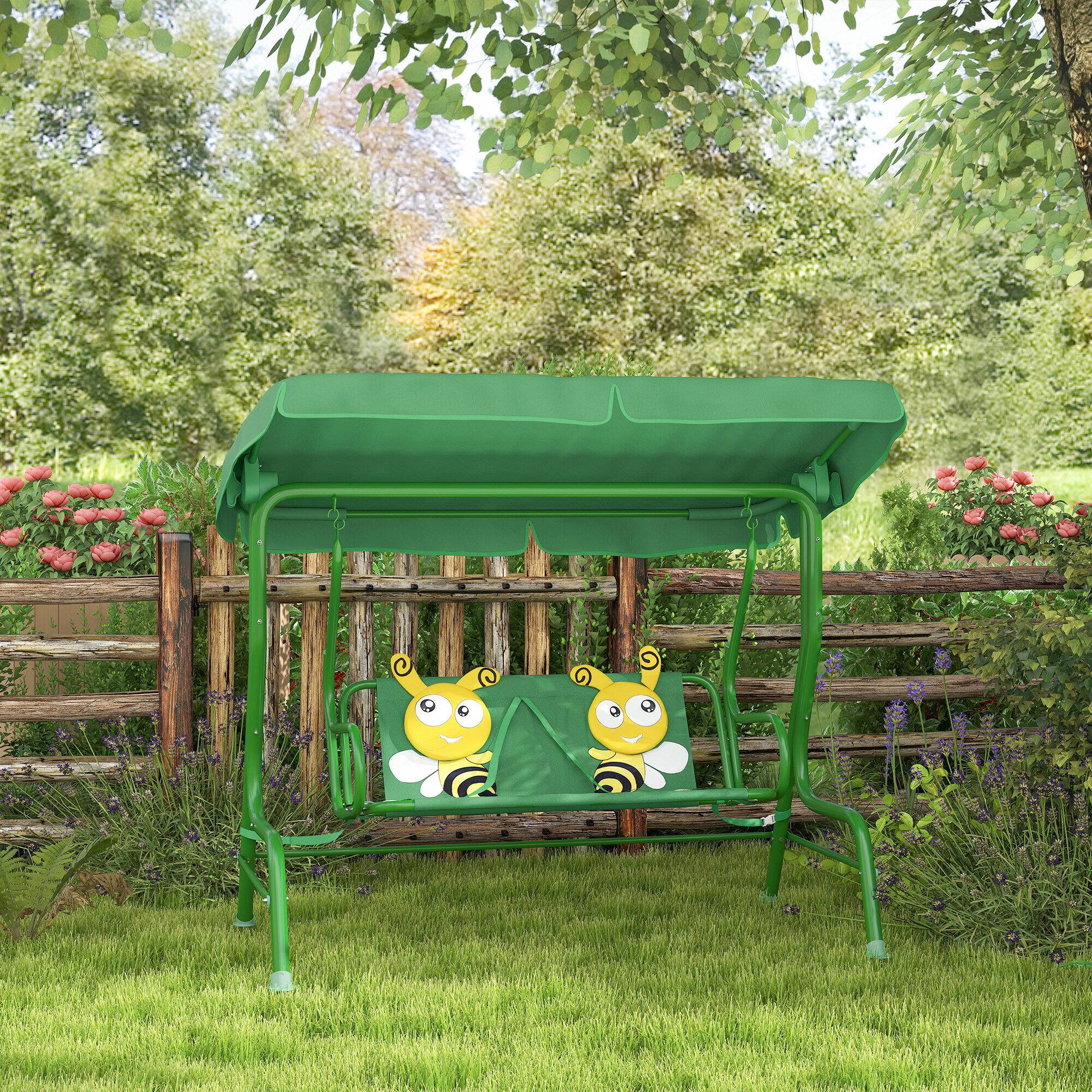 Alt View 1. Qaba - Patio Swing Chair with Adjustable Canopy, Safety Belt for Patio, Garden, Poolside, Balcony - Dark Green.