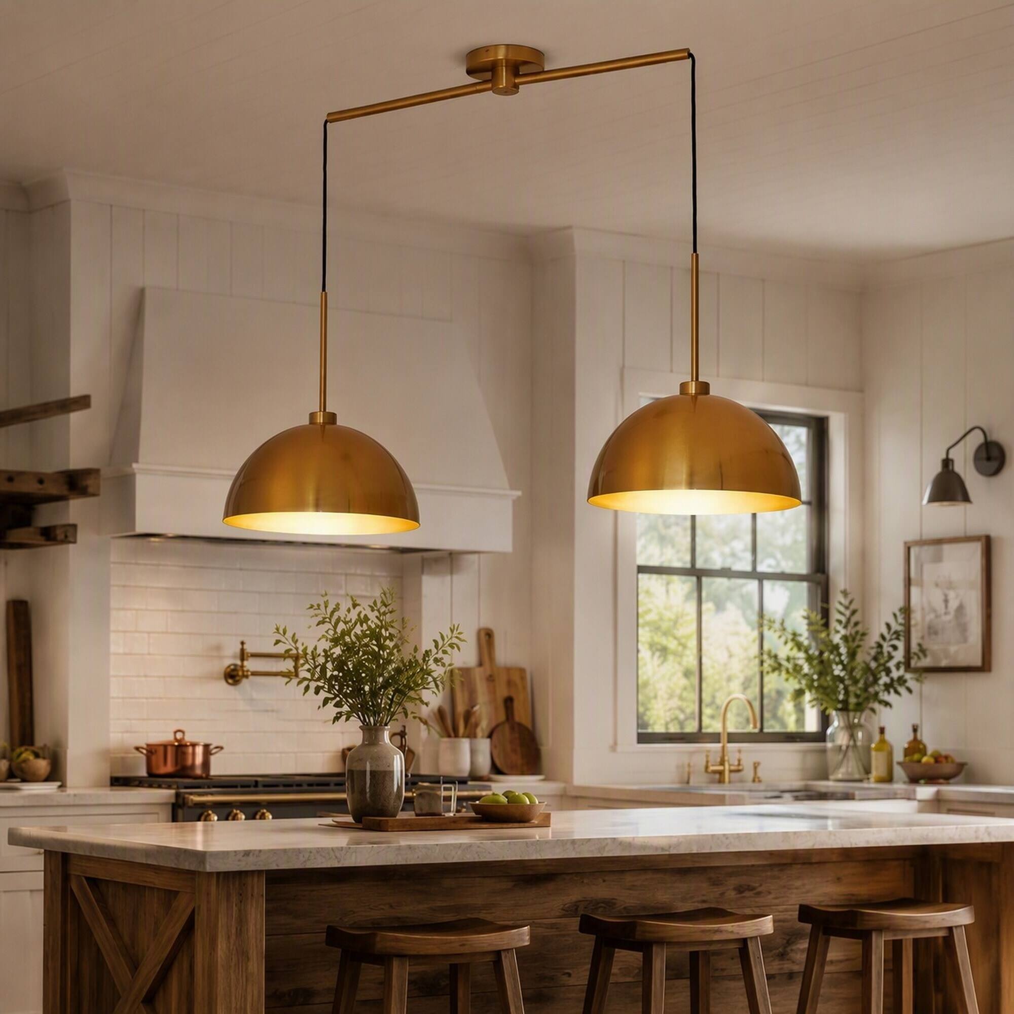 Front. RYHNUYNE - 41 In Industrial Modern Copper Color Double Pendant Light, Bright Finish 2 E26 Bulbs Adjustable Ceiling Hanging Lamp - gold.