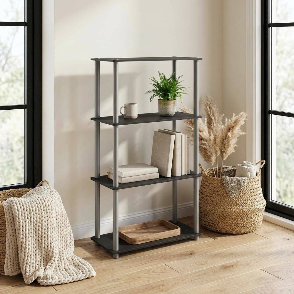 Left. FurniFact - Engineered Wood bookcase with open shelf design for versatile storage - Black/Grey.